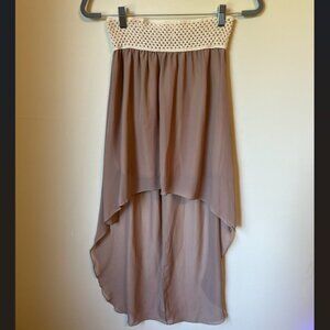 Bella D. Taupe High-Low Chiffon Skirt with Crochet Waistband Women's Size M